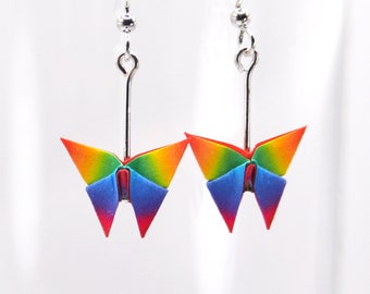 Rainbow Earrings.Origami Butterfly Earrings.Origami Earrings.Unique Gift.Pride Gift.Pride Earrings.LGBT Gift.Rainbow Gift.Colourful Earrings