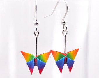 Rainbow Earrings.Origami Butterfly Earrings.Unique Gift.Pride Gift.Pride Earrings.LGBTQ+ Gift.Rainbow Gift.Colourful Earrings.Creative Gift