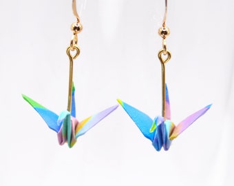 Origami Crane Earrings.Colorful Earrings.Origami Earrings.Unique Gift.Origami Jewellery.Paper Jewelry.Mothers Day Gift.Creative Earrings