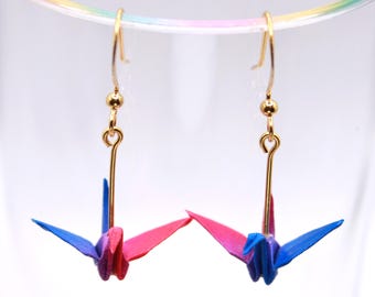 Bi Pride Earrings.Origami Crane Earrings.Bisexual Pride.Pride Gift.LGBTQ+ Gift.Bi Pride Flag Earrings.Subtle Pride Earrings
