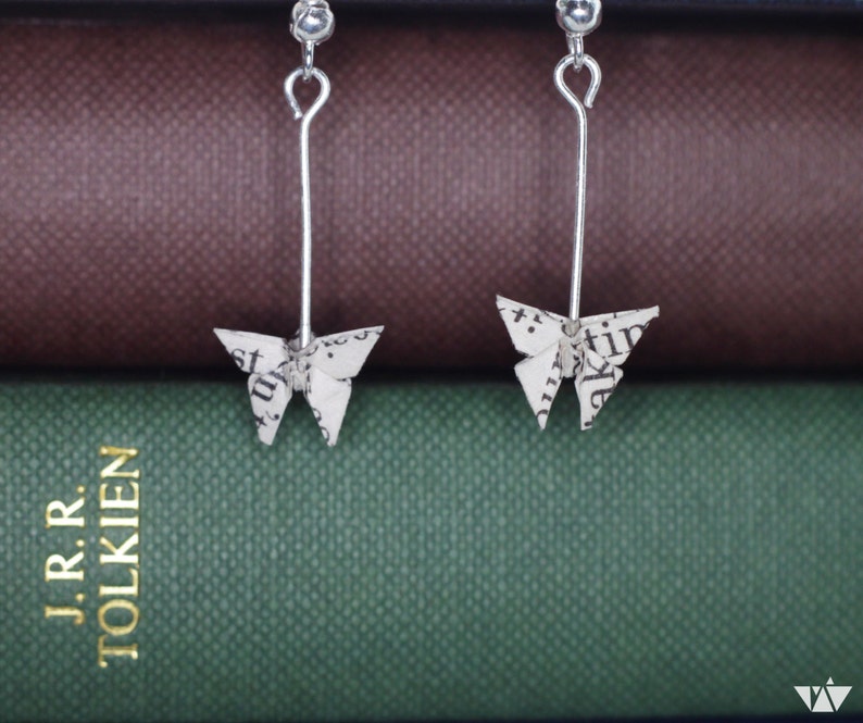 Book Page Earrings.Origami Butterfly Earrings.Literary Gifts.First Anniversary Gift.Teacher Gift.Book Lover.Mothers Day Gift.Light Academia image 3