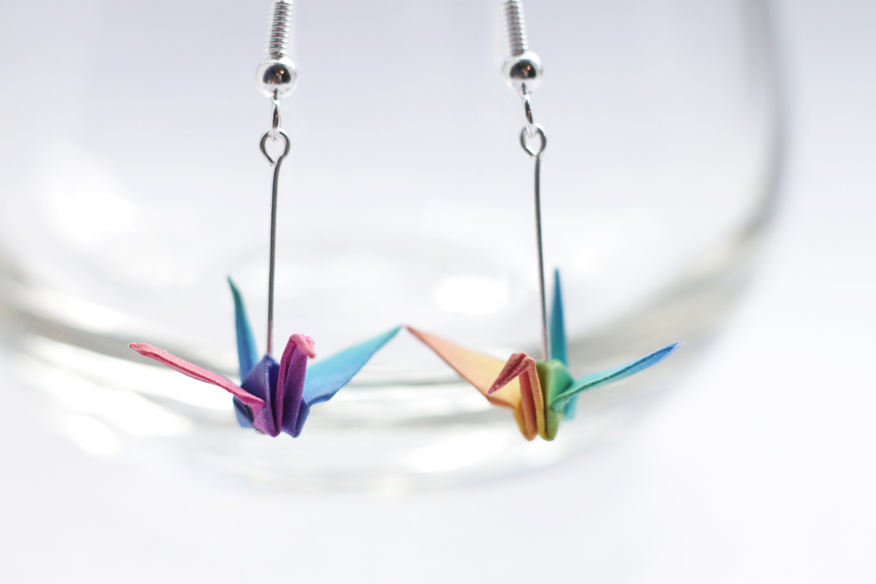 Origami Crane Earrings.Rainbow Earrings.Origami Earrings.Gift.Quirky …