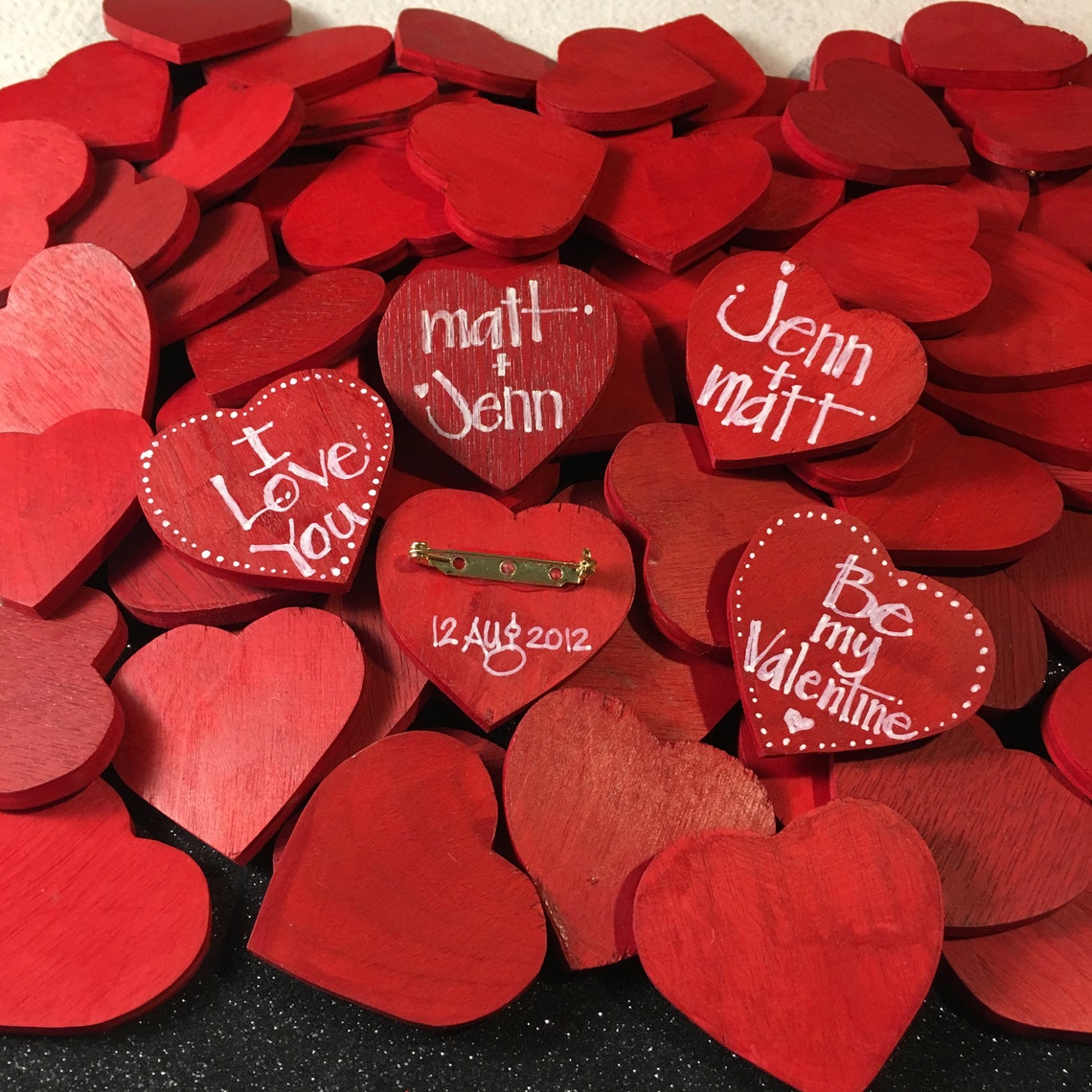 Personalized Wood Red Heart Pins 50 Pack Etsy