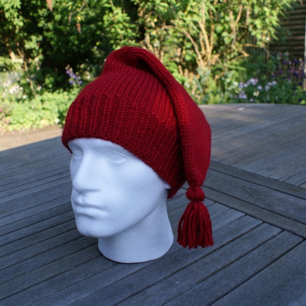 Bonnet de style voyageur canadien tricoté à la main, Bonnet de reconstitution, Bonnet historique, Tuque en tricot pour homme, Bonnet en tricot rouge, Bonnet avec pompon, Chapeau original inhabituel