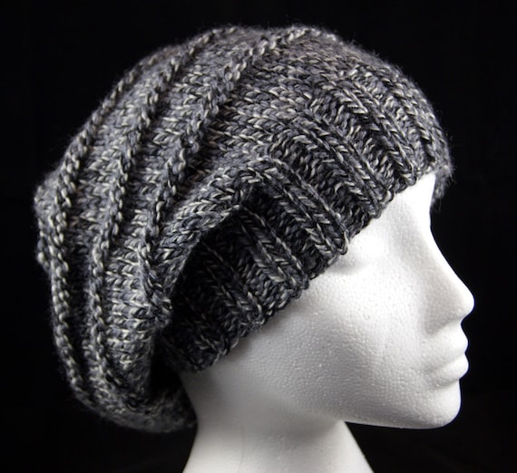 Hand Knit Grey Ribbed Knit Slouchy Beanie Hand Knit Beanie, Chunky Knit Hat, Womens Hat, Mens Hat  main image 3