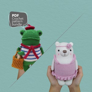 Amigurumi Pattern Bundle, Crochet Frog & Polar Bear, 2 in 1 Crochet Pattern, Set of 2 Patterns, PDF in English (US Terms)