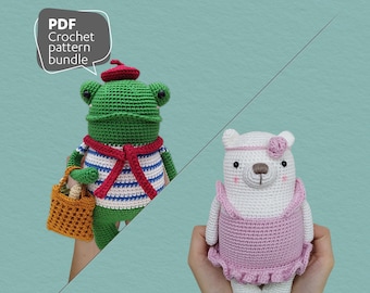 Amigurumi Pattern Bundle, Crochet Frog & Polar Bear, 2 in 1 Crochet Pattern, Set of 2 Patterns, PDF in English (US Terms)