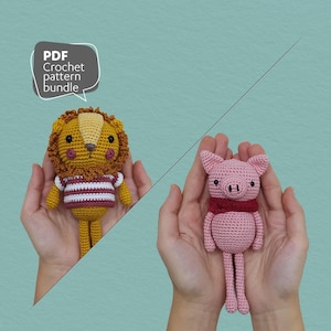 2 in 1 Crochet Pattern, Crochet Lion and Crochet Pig Patterns, Amigurumi Pattern Bundle, 2 in 1 Set, PDF in English (US Terms)