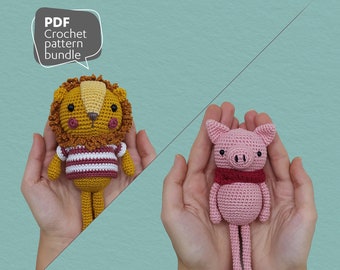 2 en 1 Crochet Pattern, Crochet Lion et Crochet Pig Patterns, Amigurumi Pattern Bundle, 2 in 1 Set, PDF en anglais (US Terms)