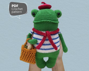 Crochet Frog Pattern, Amigurumi Frog Pattern, Frenchie the Frog, 10-page Printable PDF in English (US Terms), Digital Download