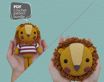 2 in 1 Crochet Pattern,  Lion & Lion Head Wall Hanging, Crochet Pattern Bundle, Set of 2 Patterns, PDF in English (US Terms