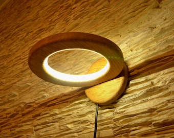 Lámpara de pared de roble natural, aplique de madera, lámpara de madera, lámpara de anillo de madera, iluminación de círculo