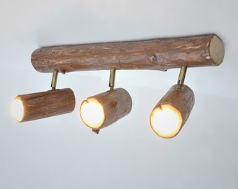 Luz de techo de pista de tronco natural, luz de madera flotante hecha a mano, lámpara de techo de madera, accesorio de pista de techo