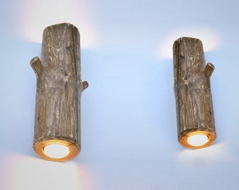 Pair of wooden wall lights, set of sconces made of wood, log lamp, original wooden lighting, rustic wall decor, driftwood lights, pair lamps