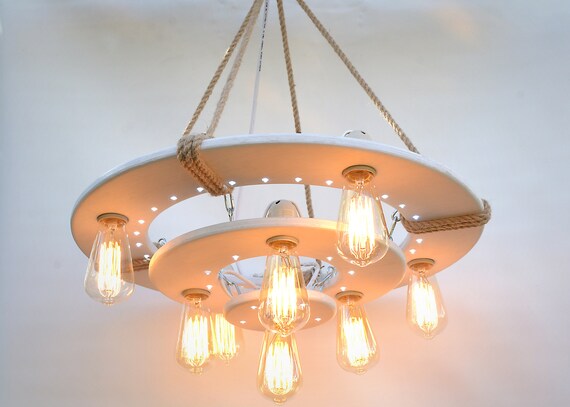Nightlight Chandelier Wooden Ceiling Light With Led Spots Rustic