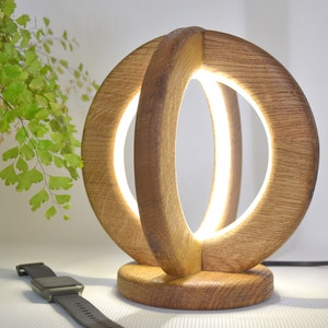 Desk lamp of natural oak, wooden table light, wood lamp for bedroom, bedside lamp of wood, desk LED fixture