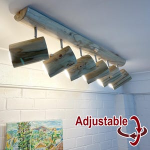 Track Ceiling Light from natural log, Handmade Driftwood Light, Wooden Ceiling Lamp, Wooden ceiling track fixture, Ajustable 6 bulbs light