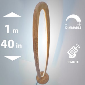 Natural oak dimmable floor lamp 1m tall with remote control, wooden floor lamp, wood lamp, floor light, floor fixture, 40 inch lamp