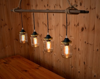 Pendant wooden lamp of a canning jars, mason jar, rustic original handmade  lamp, ceiling chandelier, pendant fixture, rustic light fixture