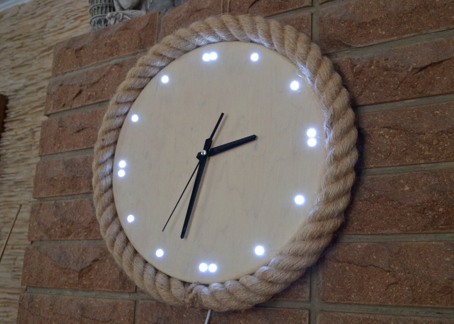 Luminous wall clock wooden clock night light jute rope Etsy