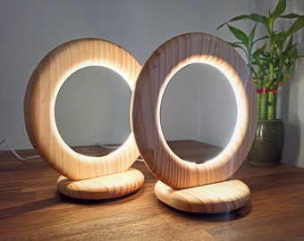 Juego de 2 piezas. lámparas de noche hechas a mano de pino natural, luz de escritorio de madera, lámpara de mesa de madera, lámpara