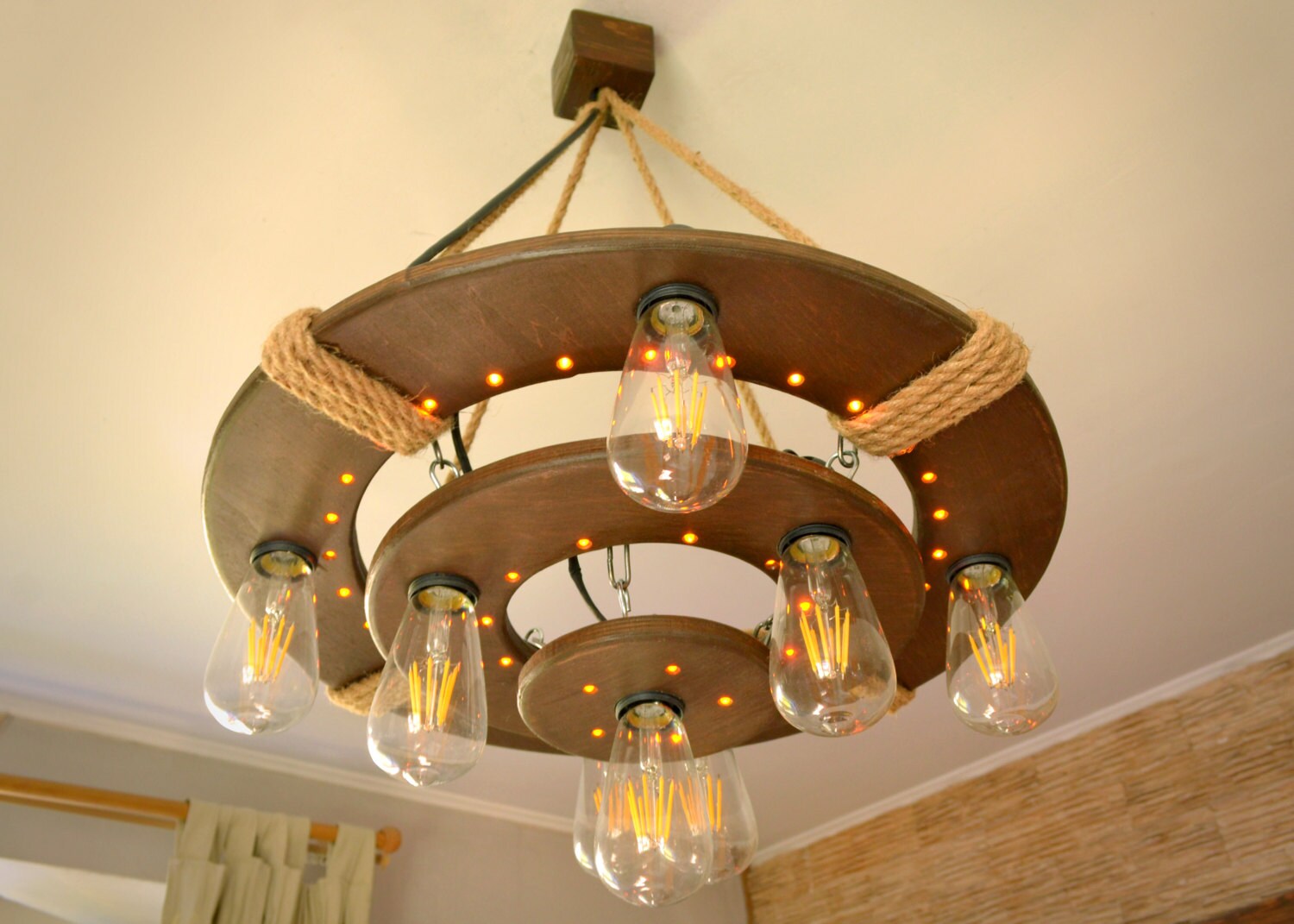 Hölzerne Deckenleuchte mit LED-Spots Kreis-Kronleuchter | Etsy