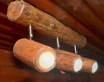 Track Ceiling Light from natural log, Handmade Driftwood Light, Wooden Ceiling Lamp, Wooden ceiling track fixture, Ajustable light