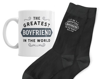 Boyfriend Gift Mug and Socks Present for Birthday Christmas Xmas Keepsake Boyfriend Gift Set Coffee Mug Men's Socks Size 6-11