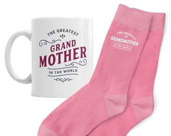 Grandmother Gift Mug and Socks Present for Birthday Christmas Xmas Keepsake Grandmother Gift Set Coffee Mug Women's Socks Size 4-7