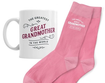 Great Grandmother Gift Mug and Socks Present for Birthday Christmas Xmas Keepsake Great Grandmother Gift Set Coffee Women's Socks Size 4-7