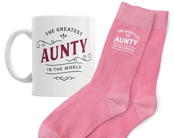 Aunty Gift Mug and Socks Present for Birthday Christmas Xmas Keepsake Aunty Gift Set Coffee Mug Women's Socks Size 4-7