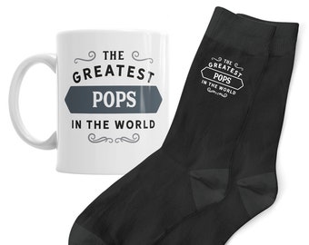 Pops Gift Mug and Socks Present for Birthday Christmas Xmas Keepsake Pops Gift Set Coffee Mug Men's Socks Size 6-11