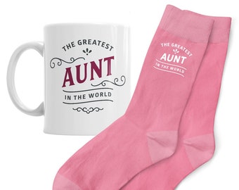 Aunt Gift Mug and Socks Present for Birthday Christmas Xmas Keepsake Aunt Gift Set Coffee Mug Women's Socks Size 4-7