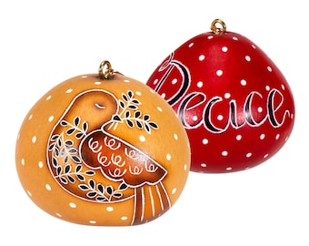 Dove & Holly - Mini Gourd Ornament