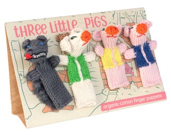Three Little Pigs Gift Set of 4 Finger Puppets in Organic Cotton