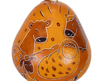 Adoring Baby Jesus - Mini Gourd Ornament