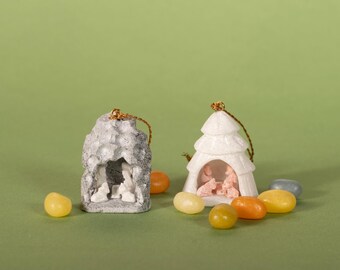 Tiny Alabaster Nativity Ornament (1.25”) - Hand Carved