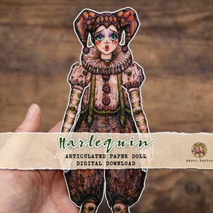 Harlequin Doll PNG Download, Paper Doll Download, Paper Doll Printable, Cricut PNG, Articulated Paper Doll, Jointed Paper Doll