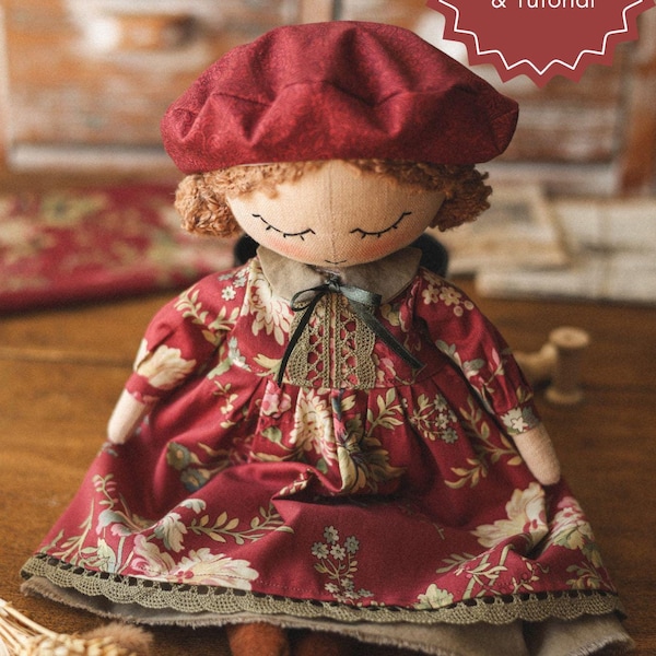 Patrón de costura para muñeca de trapo Charlotte: Cuerpo, ropa y boina (patrón digital en PDF)