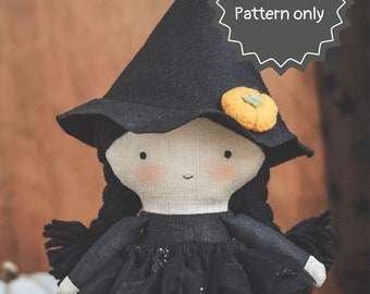 Witch doll pattern - Doll PDF sewing pattern only - PDF template - Pattern doll