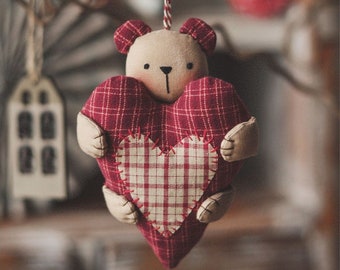 Valentines Day Bear sewing pattern and tutorial, bear pattern pdf, valentines day gift diy