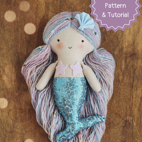 Mermaid doll sewing pattern and tutorial - Mermaid doll pattern pdf - Dollmaking pattern - Doll pattern