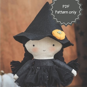 Witch doll pattern - Doll PDF sewing pattern only - PDF template - Pattern doll