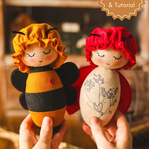 Bee doll and Ladybug doll sewing pattern, doll sewing pattern, doll sewing instructions, bee making pattern, doll making tutorial