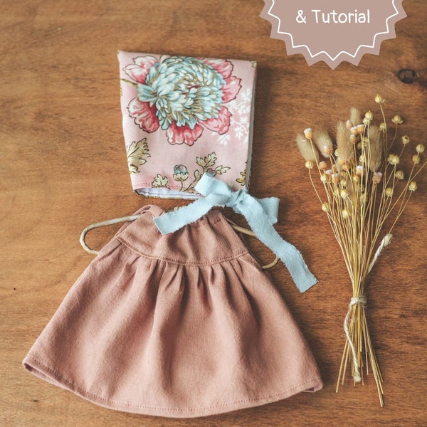 Patrón y tutorial de costura de vestido y gorro para muñeca, patrón de ropa para muñeca de 32 cm / 13 pulgadas de alto