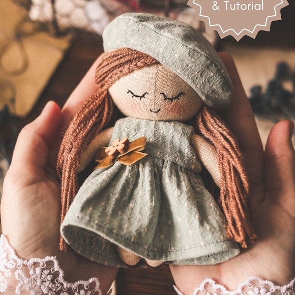 Doll sewing pattern and tutorial, mini doll sewing instructions, doll making instructions, doll making tutorial, doll pattern, pdf pattern