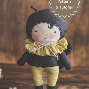Bumble Bee doll sewing pattern and tutorial, pdf doll sewing pattern and doll making tutorial