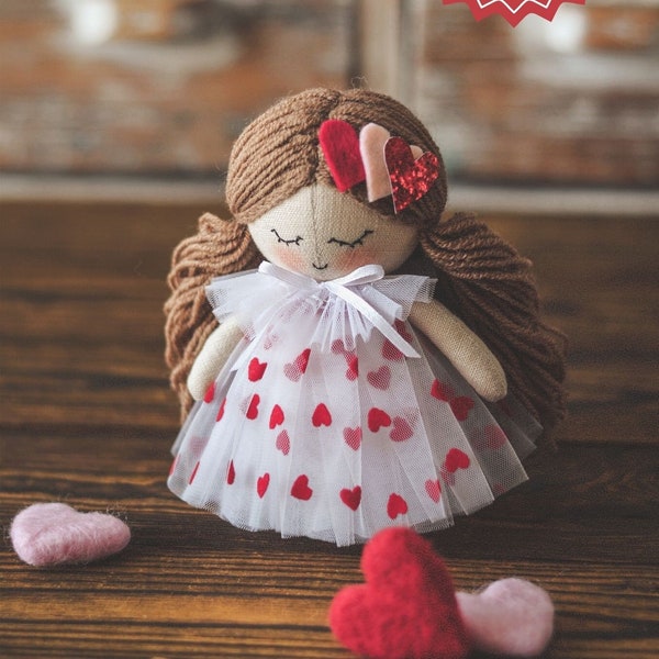 Valentines doll sewing pattern and tutorial, doll easy sewing pattern, doll sewing pattern pdf