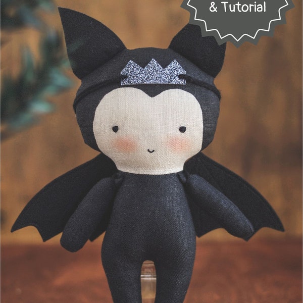 Bat doll sewing pattern pdf and tutorial, Halloween doll patterns, Halloween doll sewing pattern