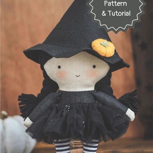 Halloween witch sewing pattern and tutorial - Witch doll sewing patterns - Sewing pattern of doll - Halloween witch doll pattern